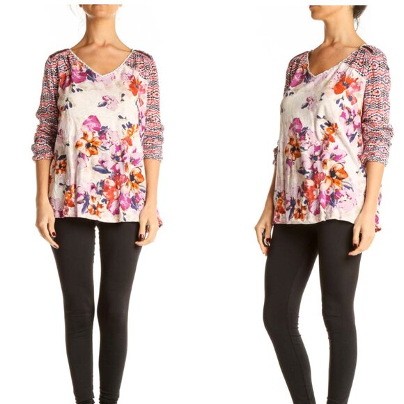Anthropologie Akemi + Kin pink floral patterned vneck top szM - Picture 1 of 12